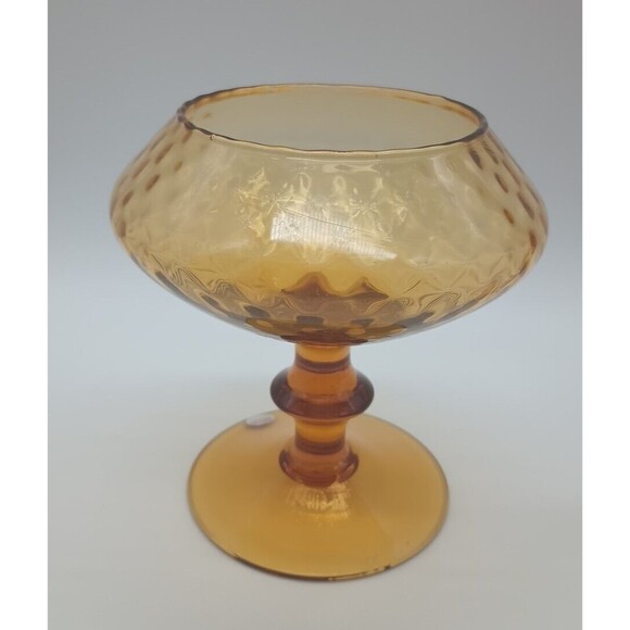 Empoli Amber Optic Compote Dish MCM Autumn Harvest Gold Italy Hand Blown - Picture 4 of 8